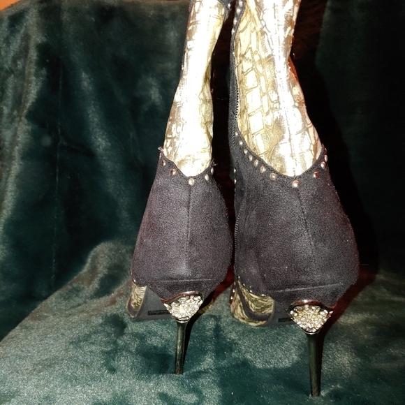 NEW MIDNIGHT VELVET BLACK/GOLD CALF BOOTS SHOES SIZE 11 - Picture 3 of 6